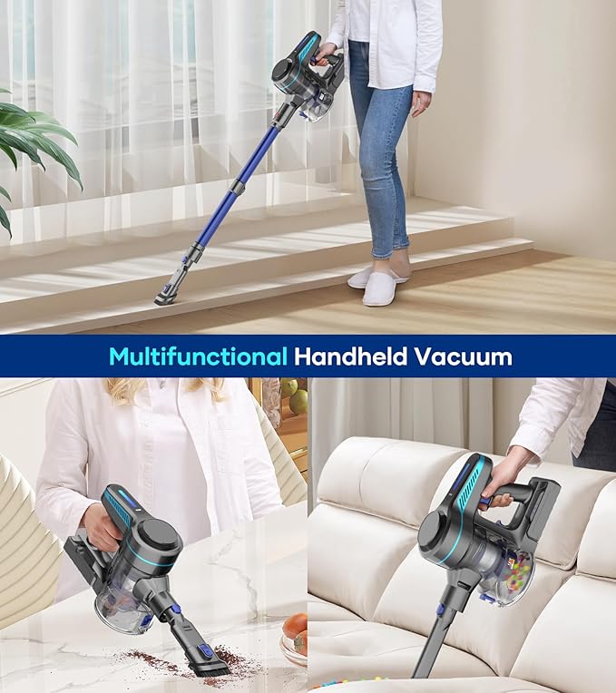 NADALY Cordless Vacuum Cleaner for Home 500W 40KPA Stick Vacuum Cordless with 45Mins Runtime Anti-Tangle Lightweight 1.5L Dust Cup 8-in-1 Rechargeable Vacuum for Hardwood Floor Carpet Pet Hair