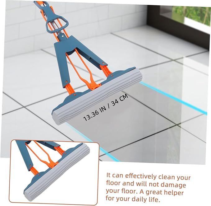 Vaguelly Dual Use Absorbent Sponge Mop 34cm Foldable Wet and Dry Squeeze Mop for Home Cleaning for Tile and Marble Floors Easy to Use No Hand Washing Required