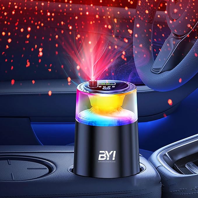 Smart Car Air Freshener with RGB Ambient Light Galaxy Cloud Mist Auto On/Off Built-in Battery Car Aroma Diffuser Home Office (4 Essential Oil Box) Long-Lasting Scent