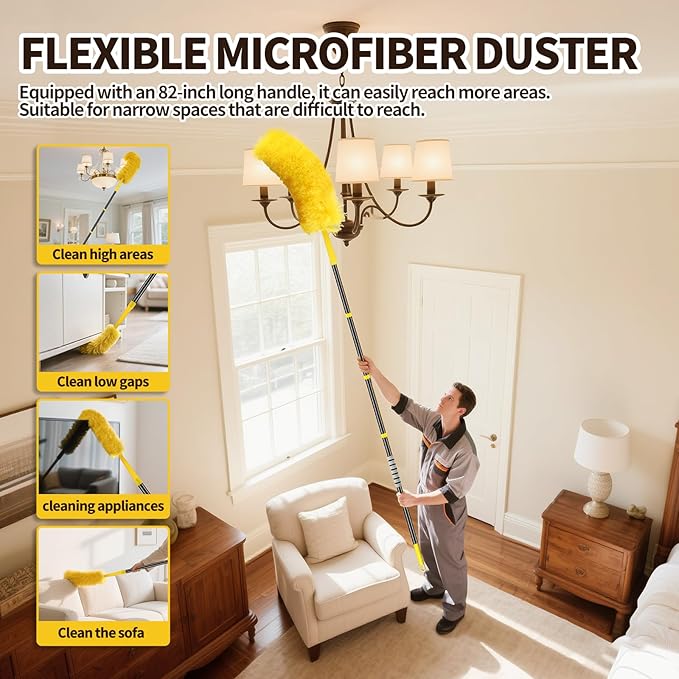 High Ceiling Fan Cleaner Duster for Fans Blades Cleaner with 78.7in Extension Pole Extra Long Handle Cleaning ToolReusable Chenille &amp Microfiber Mop Head for Baseboard Wall Floor Window Glass Wip