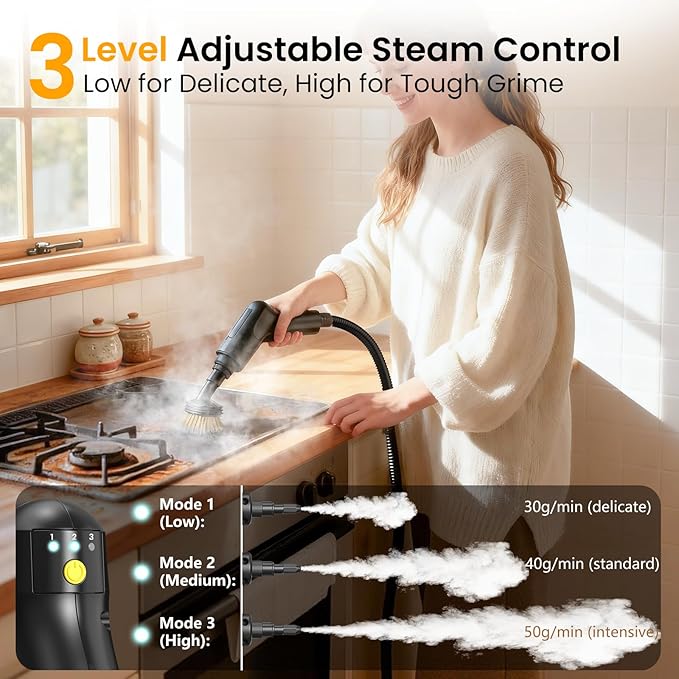Pressurized Steam Cleaner 1.6L 3-Level Adjustable Steamer for Cleaning 10s Heat-Up 2500W Handheld Steamer Cleaner for Home Car Kitchen Floor Multi-Surface Cleaning Machine 22pcs Accessories