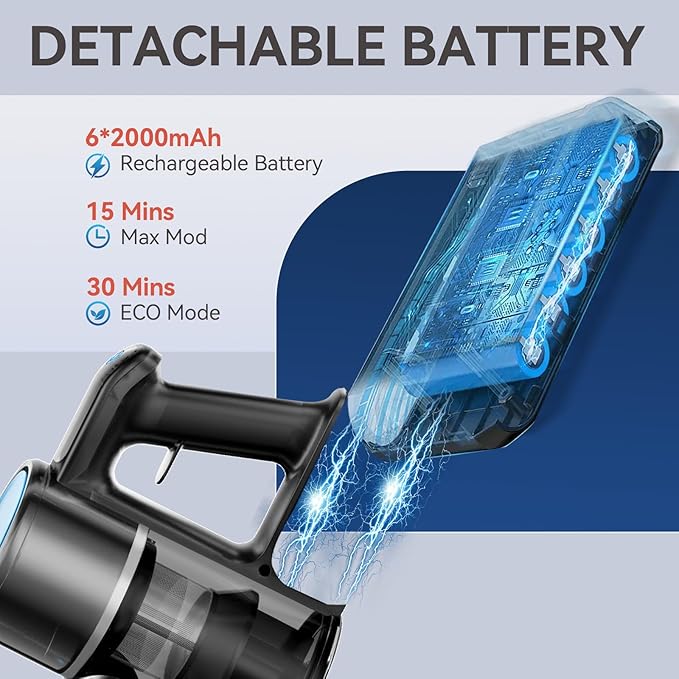 DUMOS Cordless Vacuum Cleaner Lightweight Stick Vacuum Cleaners for Home Powerful Suction &amp LED Lights Rechargeable Battery for Carpets Pet Hair Hardwood Floors