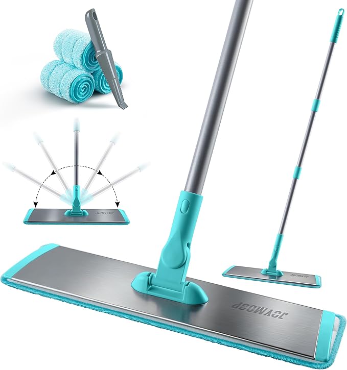 JOYMOOP 18 Inch Dust Mop for Hardwood Floors Heavy Duty Industrial Wet Dry Mops with Telescopic Handle Includes 3 Microfiber Mop Pads - Blue-Grey