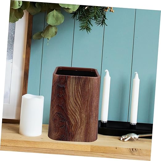 Wood Grain Plastic Trash Can Stylish Double Wastebasket for Home Office Kitchen and Bathroom Capacity Bin Hidden Bag Design