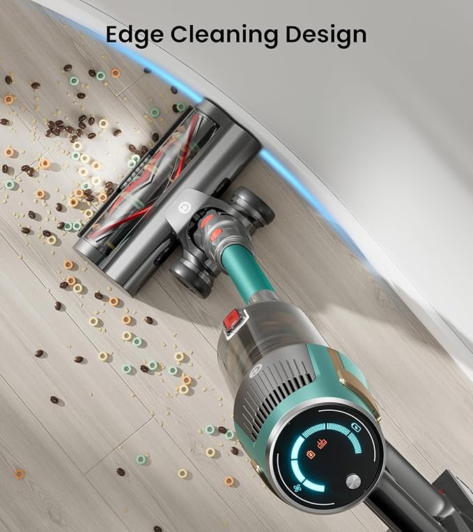 Cordless Vacuum Cleaner Upgraded 580W/48KPA/65Mins Vacuum Cleaners for Home Self-Standing Stick Vacuum with LED Display Lightweight Anti-tangle Wireless Vacuum for Pet Hair/Carpet/Hard Floors