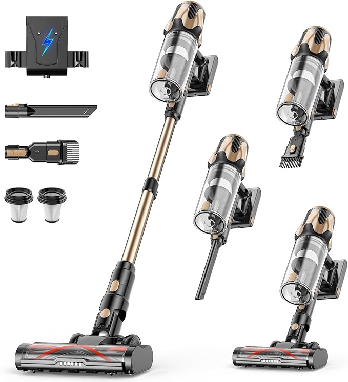 Tikom V850 Cordless Vacuum Cleaner for Home 50000Pa/550W 70Mins Stick Vacuum with LED Touch Screen 1.8L Dust Cup Charging Wall Dock Anti-Tangle Lightweight Vacuum for Pet Hair Hard Floor Carpet