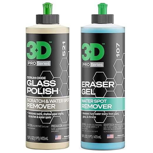 3D Glass &amp Hard Water Spot Restoration Bundle - Glass Polish &amp Eraser Gel for Streak-Free Clarity