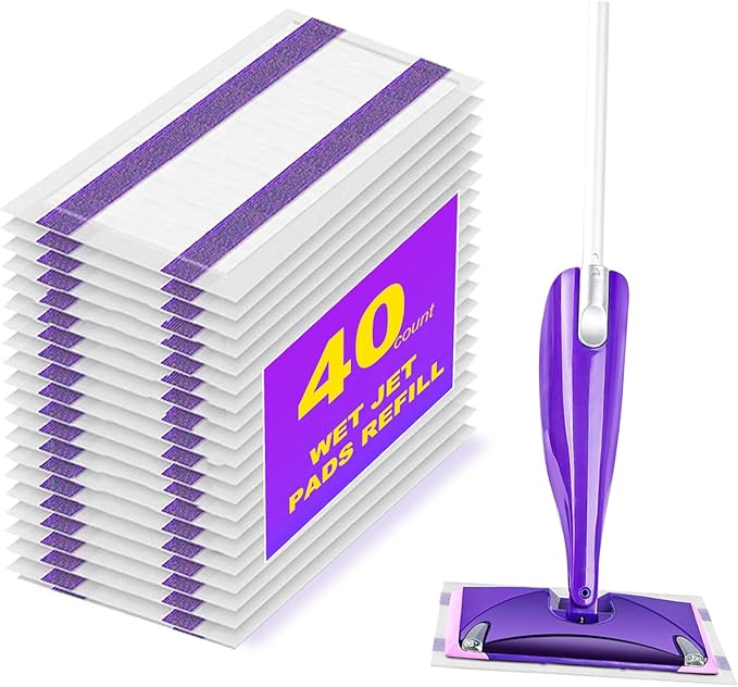 40 Count Mop Pad Refills for Swiffer Wet Jet Spray Mop Disposable Multi Surface Wet Jet Mopping Pads for All Hardwood Floor Cleaning 4 Layers Thickened | Super Heavy-Duty Absorbent | Stickiness.