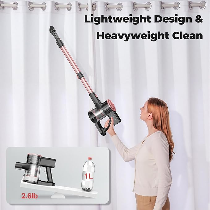 Cordless Vacuum Cleaner Powerful Lightweight Stick Vacuum with Self-Standing Anti-Tangle 8-in-1 Rechargeable Vacuum Cleaners for Home Hardwood Floors Carpet Pet Hair