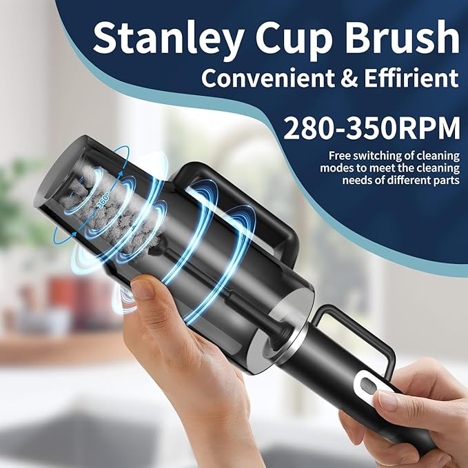 5 in 1 Electric Bottle Brush Cleaner Compatible Stanley Bottle Brush Straw Cleaner Multifunction Rechargeable IPX6 Waterproof Extra Long Design for Stanley Cup Sports Bottle and More (Black)
