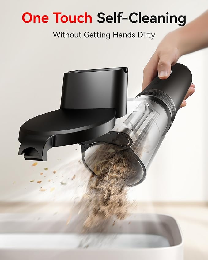 REDTIGER Car Vacuum Cordless 21000PA Portable Handheld Vacuum Up to 70 Mins Runtime 3.5H USB-C Fast Charge Lightweight 4 in1 Mini Hand Held Cleaner Power for Car Home Outdoor Camp Pet Food Black