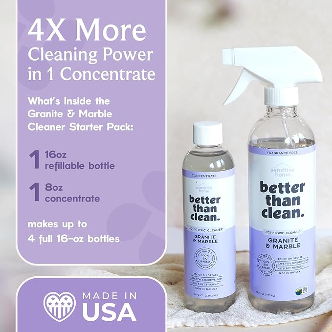 Marble &amp Granite Cleaner Starter Pack - Plant-Based Natural Stone Cleaner for Countertops Showers Floors &amp More - Suitable for Sensitive Skin Fragrance Free Kids &amp Pet-Friendly