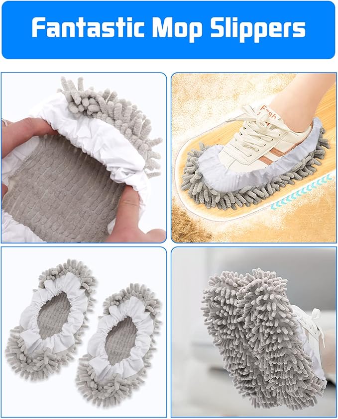 8 Pcs Mop Slippers Socks Floor CleaningMicrofiber Shoe Covers dust Washable Reusable for Woman Man House Kitchen (Grey)