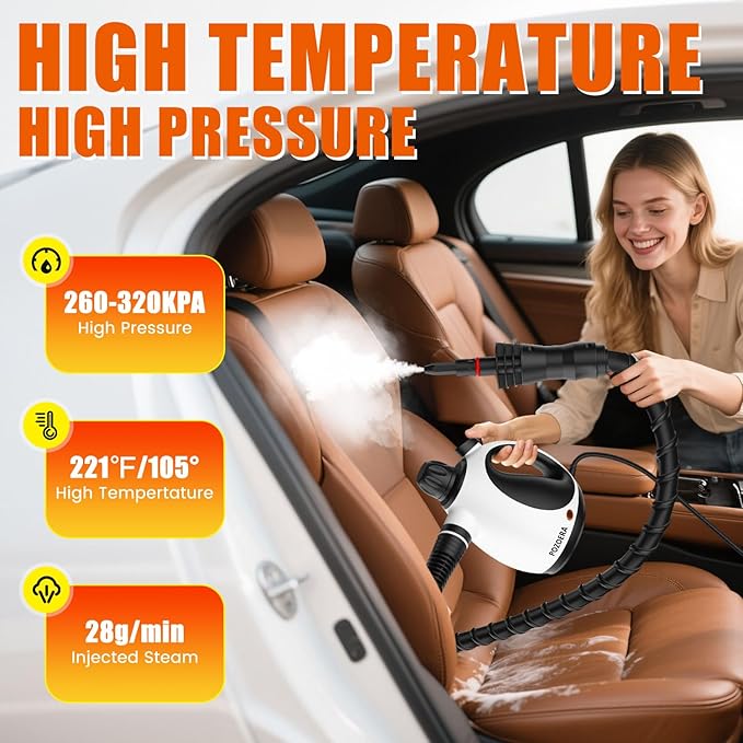 Handheld Steam Cleaner for Home - Pressurized Handheld Steamer for Cleaning with High Pressure Chemical-Free Multi-Purpose Portable Deep Steam Cleaner for Cleaning Windows Couch(White)