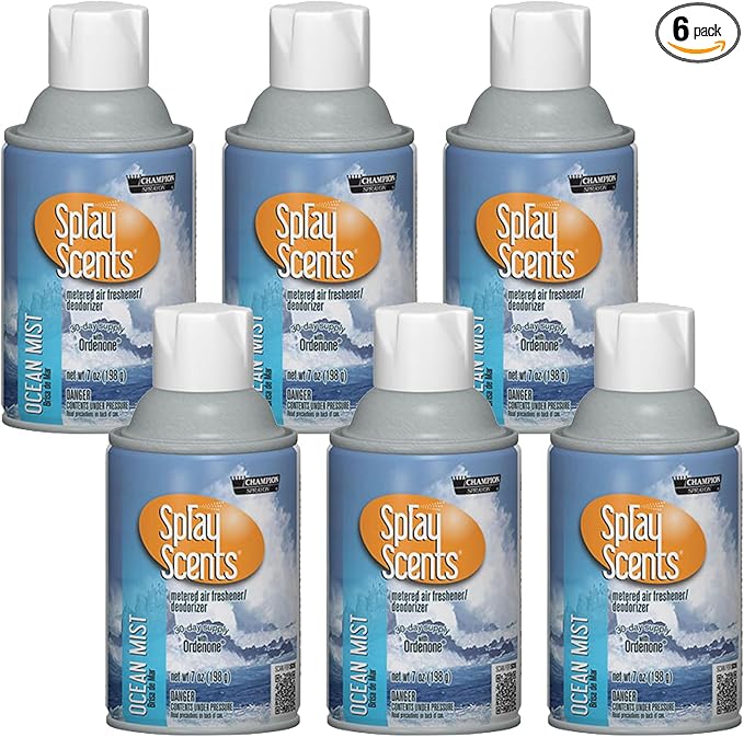 Champion Sprayon SprayScents Metered Air Freshener Refill 7 oz Odor Control Fragrance Ocean Mist (6 Pack)