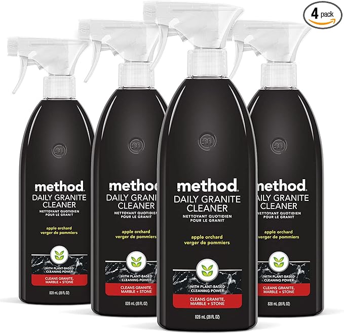 Method Daily Granite Cleaner Spray Apple Orchard Cleaning Agent for Granite Marble and Other Sealed Stone 28 oz Spray Bottles (Pack of 4)