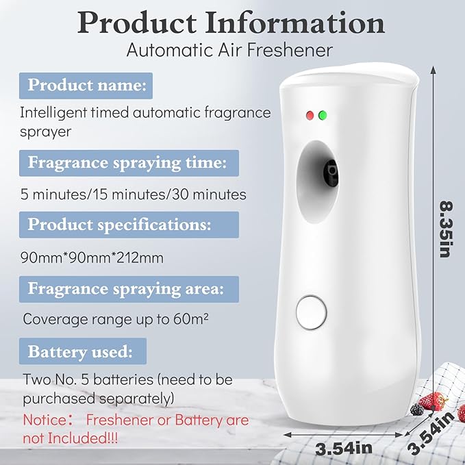 Automatic Air Freshener Spray Wall Mounted or Free Standing Automatic Scent Dispenser Motion Sensor Air Freshener Air Automatic Spray Dispenser for Room and Restroom Sprayer (White)
