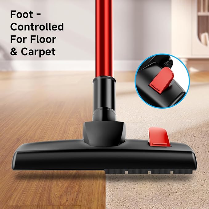 Corded Stick Vacuum Cleaner 25Kpa Powerful Stick Vacuum 2 in 1 Vacuum Cleaners1.2 L Dust Cup Corded Handheld Vacuum Pet for Hair Short-Pile Carpet Hardfloor (Red)