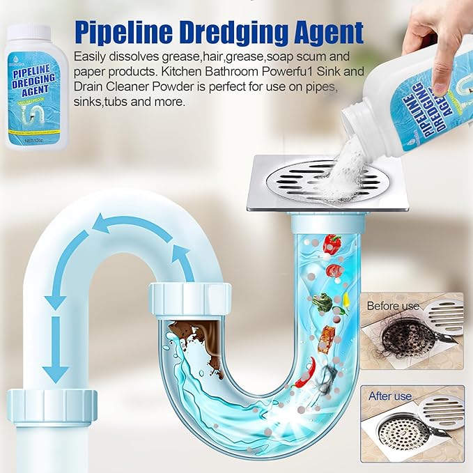 Pipeline Dredging Agent Drain Clog Remover Powerful Unclog Sink Drain Cleaner for Kitchen Bathroom Sinks Tubs Pipe Cleaning Tool (2PCS)