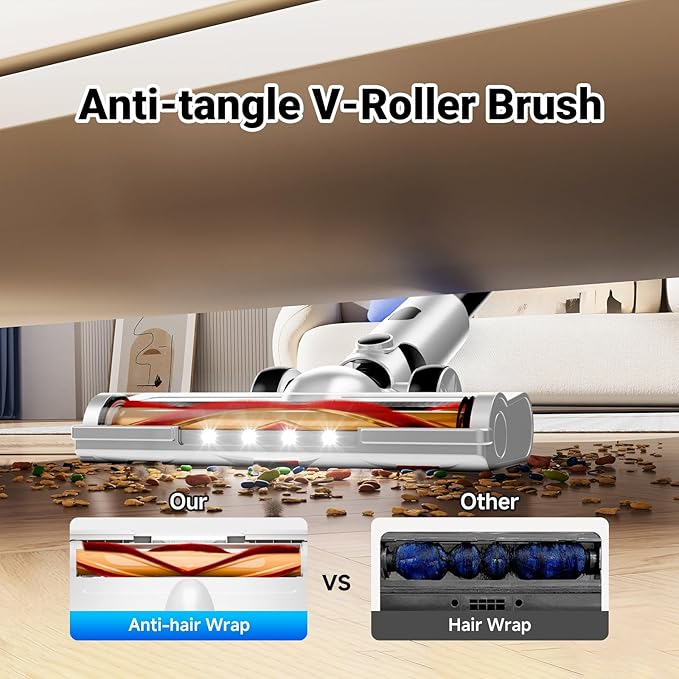 Cordless Vacuum Cleaner for Home 8-in-1 Lightweight Stick Vacuum with 45Mins Runtime Powerful Suction Anti-Tangle Rechargeable Cordless Vacuum for Hardwood Floor Carpet Pet Hair W-N5