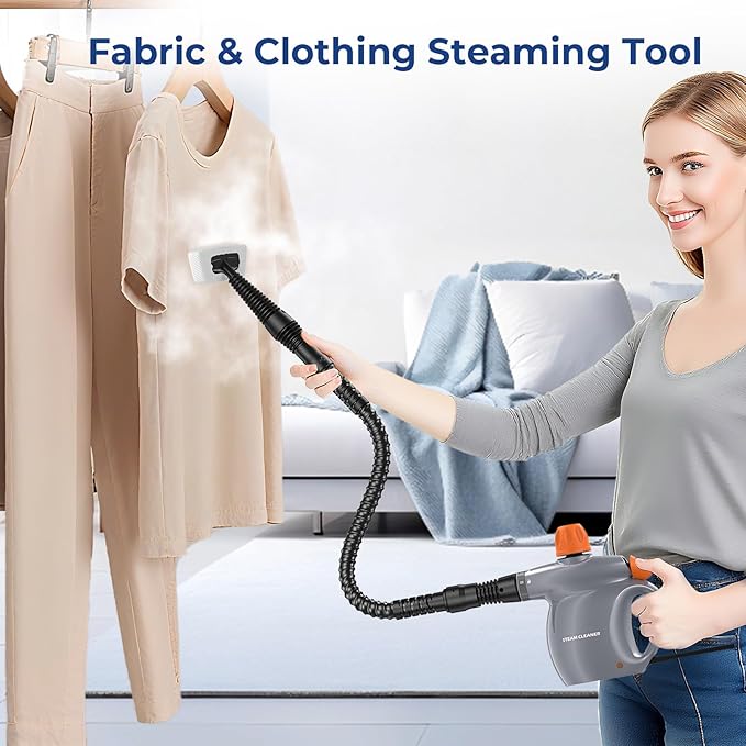 LABIGO Steam Cleaner Pressurized Handheld 13pcs Multi-Purpose Natural Deep Cleaning Steamer Portable Steamer for Cleaning Home Grout Kitchen Car Window Upholstery Bathroom and Clothes Gray