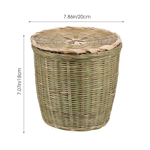 Rattan Waste Basket with Lid - Round Wicker Trash Can Garbage Container Bin Laundry Basket Flower Pots Woven Storage for Home Office