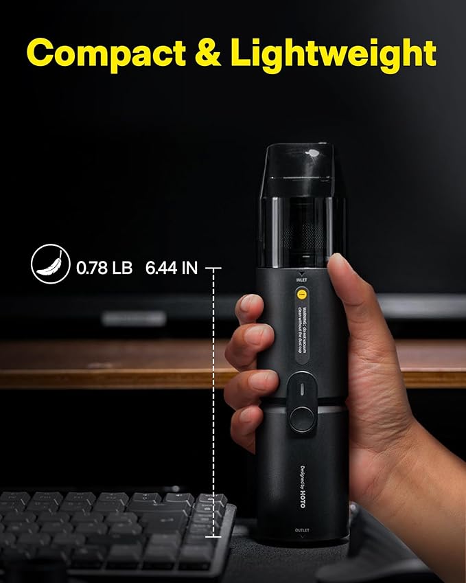 HOTO Handheld Vacuum Cleaner Cordless Desk Vacuum Cleaner Compressed Electric Air Duster 15000Pa Suction 4-in-1 Portable Vortex Vacuum Dust Buster Air Blower for Computer Keyboard Coffee Grounds
