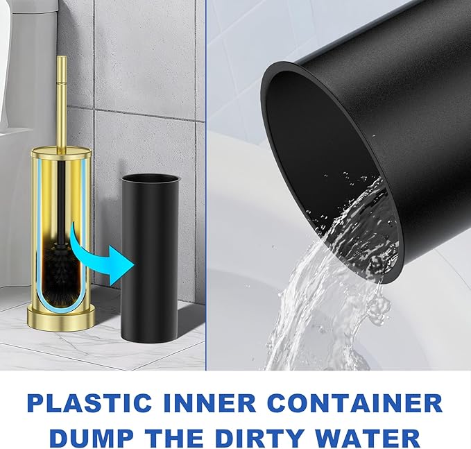 304 Stainless Steel Toilet Brush and Holder Set Toilet Bowl Brush and Holder Heavy Duty with Long Handle Removable Inner Bowl and Splash Protection for Bathroom