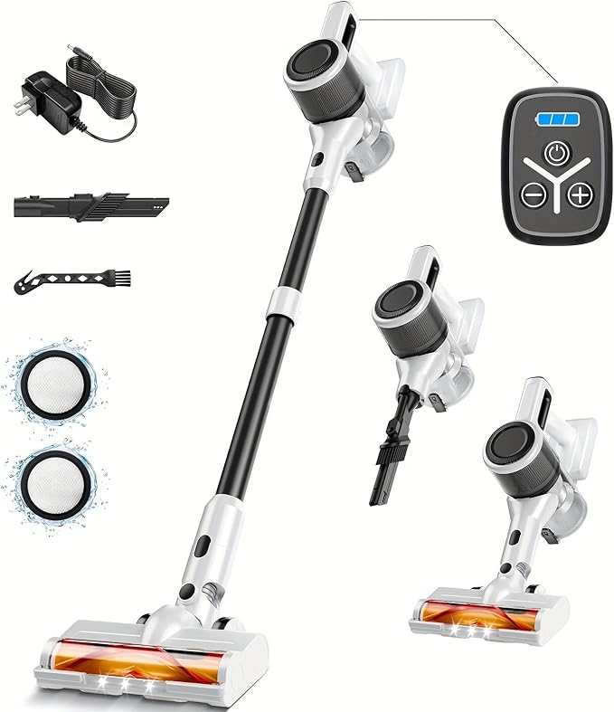 KIKETECH Cordless Vacuum Cleaner 8 in 1 Vacuum Cleaners1.2 L Dust Cup Rechargeable Vacuum Pet for Hair Carpet HardfloorWhite