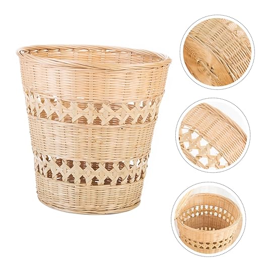 GLEAVI Rustic Woven Wastebasket Multi Purpose Storage Basket Trash Can for Bedroom and Living Decorative Pastoral Style Organizer