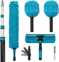 Cobweb Duster with 5-12 Ft Extension Pole Spider Web Brush with Long Telescoping Pole for 20 Feet Reach Window Cleaning Squeegee with Scrubber High Ceiling Fan Dusters