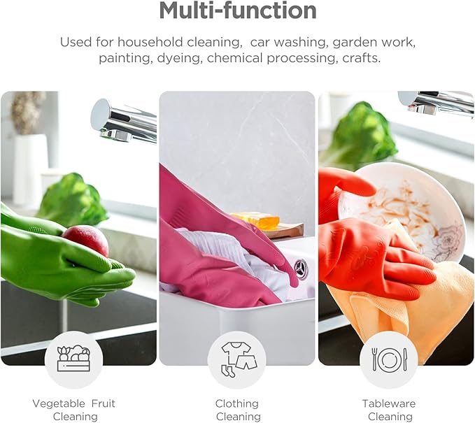 Rubber dishwashing gloves 3 or 6 Pairs for kitchenCleaning washing dish gloves long for household reuseable durable.