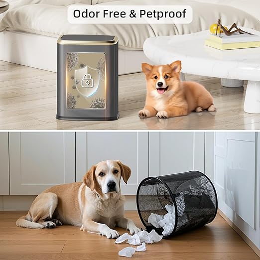 8L/2.1 Gal Small Bathroom Trash Can with Lid Swing-Top Rectangular Waste Bin Stainless Steel Garbage Can for Home Office Toilet Bedroom Living Room (Titanium Black)