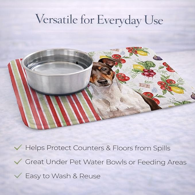 Caroline's Treasures Chocolate and White Rat Terrier Vegetables Dish Drying Mat Absorbent Dish Drying Mat Pad for Kitchen Counter Dish Drainer Mat for Countertop 14 x 21 Multicolor