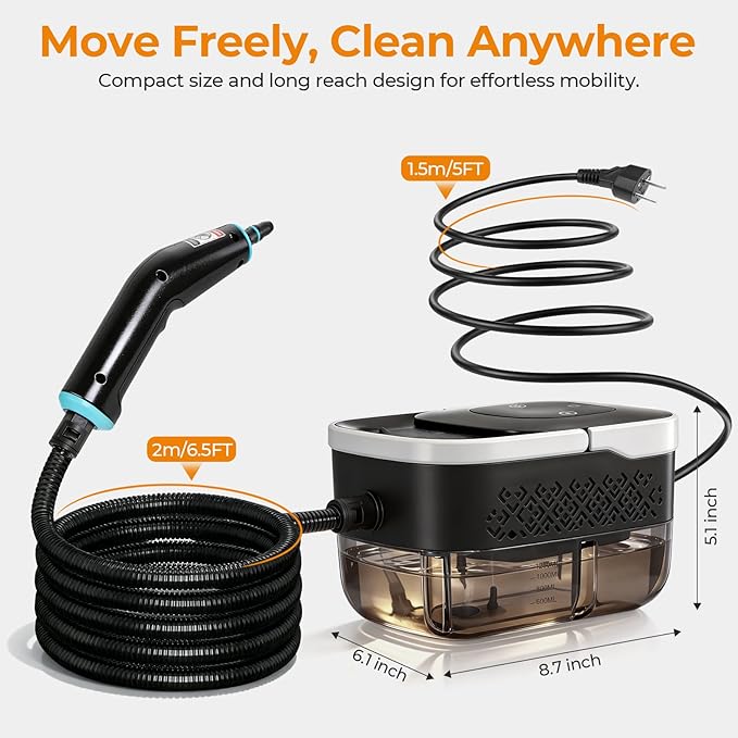 BEAMNOVA Handheld Steam Cleaner Car Steamer for Auto Detailing High-Pressure Multi-Purpose Steam Cleaning Machine 42 oz for Car Interior Kitchen Bathroom Grout &amp Tile Floors White