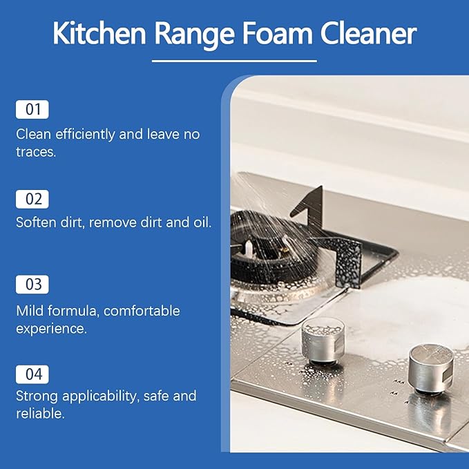 Stove &amp Range Hood Foam Cleaner - Removes Grease &amp Grime Gentle Formula No Residue Safe For Multiple Surfaces(3PCS)