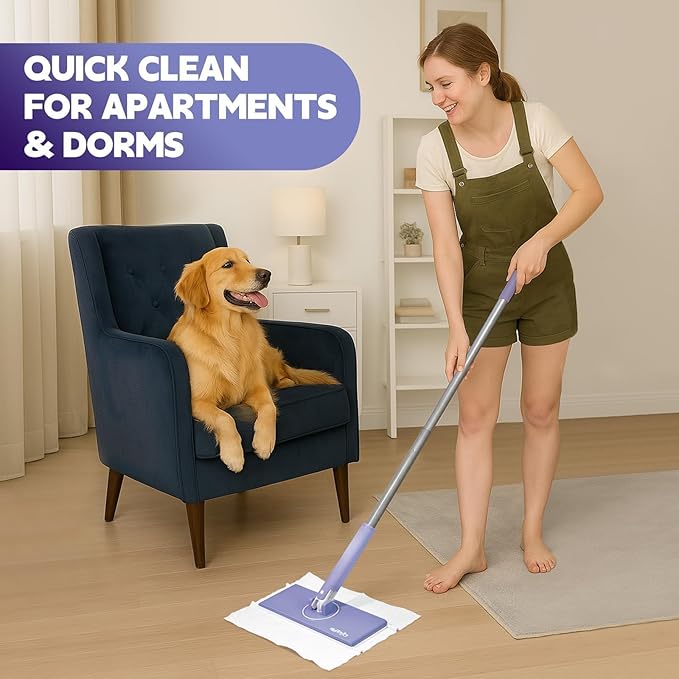 Disposable Sweeper Dust Mop No-Touch Attach &amp Remove Cloth Instantly Compatible with Swiffer Pads Clamp Clip Mop for Kitchen House Dorm Classroom Wood Hardwood Floor Wall Cleaning(50'')