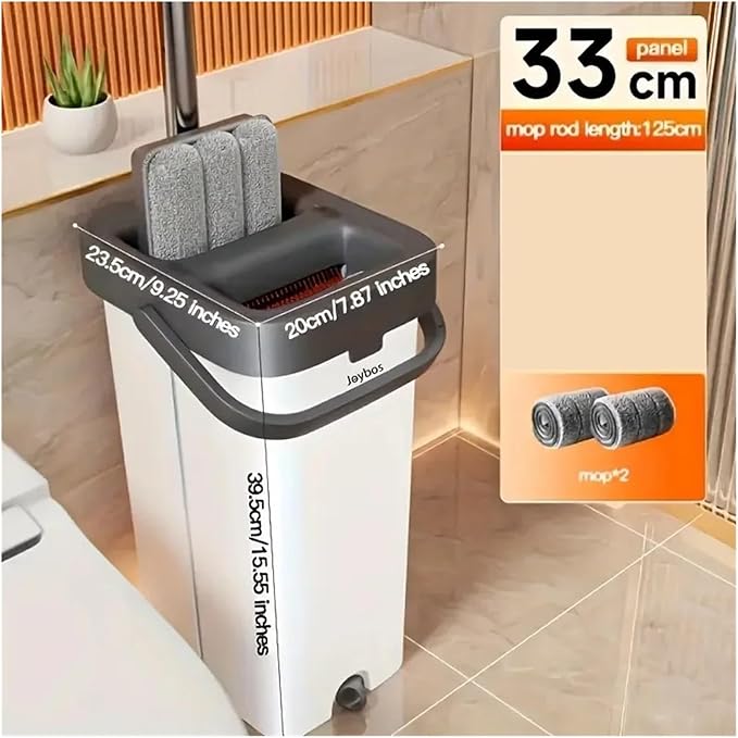 Set Flat Floor with Bucket 33cm Washable Microfiber Wet&ampDry System Cleaning House Mops Home Living Room Tool(33cm-Bucket-2-Mop)