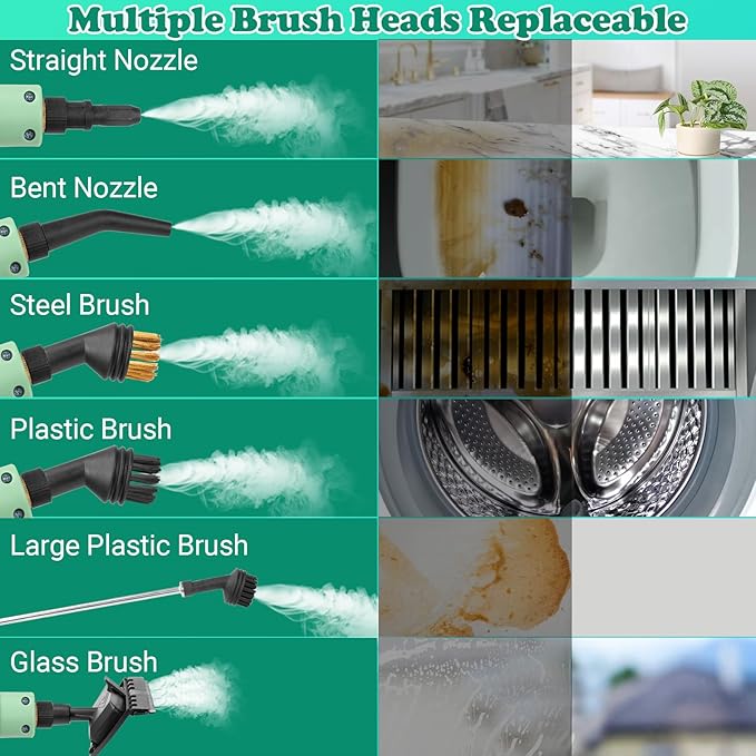 2500W Handheld Steam Cleaner for Home &amp Car 1.1L Portable High-Pressure Steamer 10s Fast Heat-Up 6-Level Adjustable Steam Multipurpose Cleaning Kit – Green
