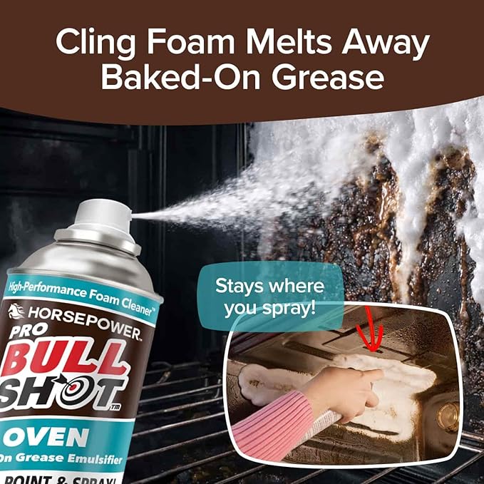 Bull Shot Oven Pro AS SEEN ON TV Cling Foam Melts Away Baked-On Grease Char &amp Food In Minutes Professional Strength Shake Point &amp Spray Made in the USA Ovens Racks Drip Pans &amp Br