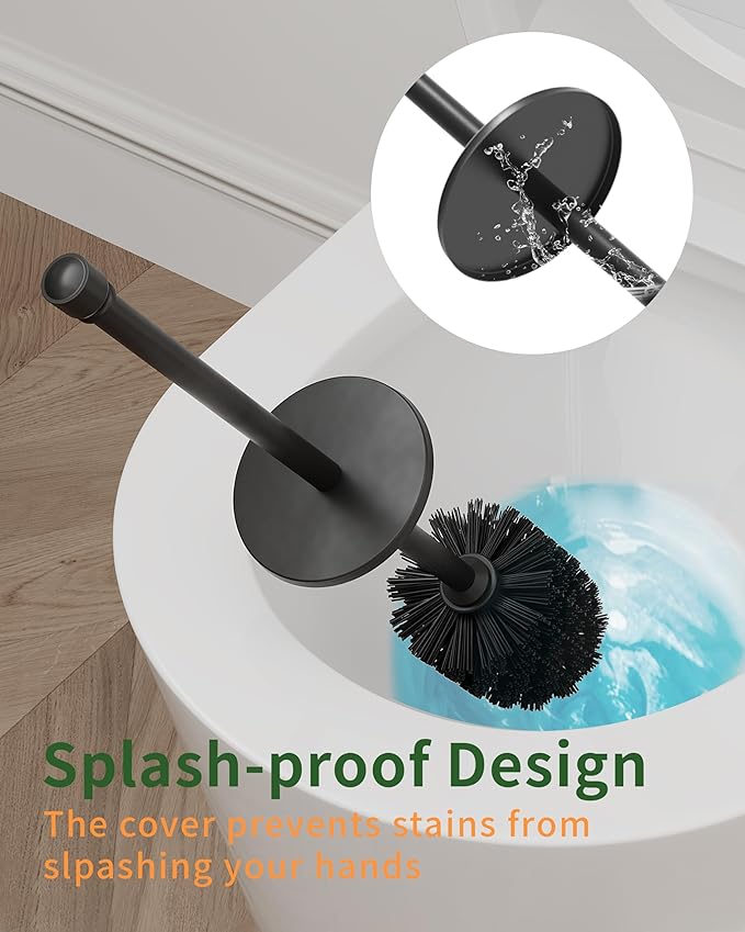 Toilet Brush and Holder Set Toilet Bowl Brush for Bathroom with Long Handle Stainless Steel Toilet Cleaner Brush with Durable Scrubbing BristlesSplash-Proof (Matte Black)