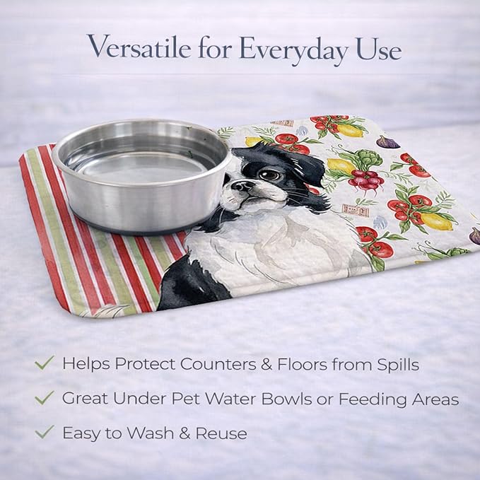 Caroline's Treasures Black and White Japanese Chin Vegetables Dish Drying Mat Absorbent Dish Drying Mat Pad for Kitchen Counter Dish Drainer Mat for Countertop 14 x 21 Multicolor