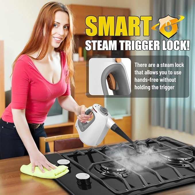 Heavy Duty Handheld Steam Cleaner for Cleaning with Lockable Steam Button&amp11pcs Accessories Unlimited Water Addition for Continuous Steaming Multi-Purpose Steamer for Cleaning Car Grout (grey)