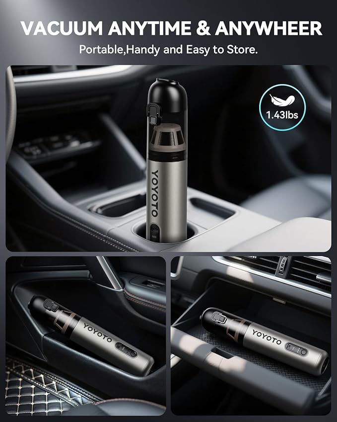 Car Vacuum Handheld Vacuum Cordless with 21000Pa Powerful Suction &amp 3 Modes 4-in-1 Portable Hand Held Mini Vacuum Cleaner Rechargeable Ultra Light for Car Home Office (Silver)