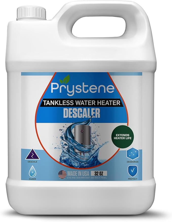 Tankless Water Heater Descaler Solution (32 Fluid Ounces) - Professional-Grade Descaler/Cleaner Restores Heating Efficiency. Easy to Use Food Grade Ingredients Biodegradable Made in USA.