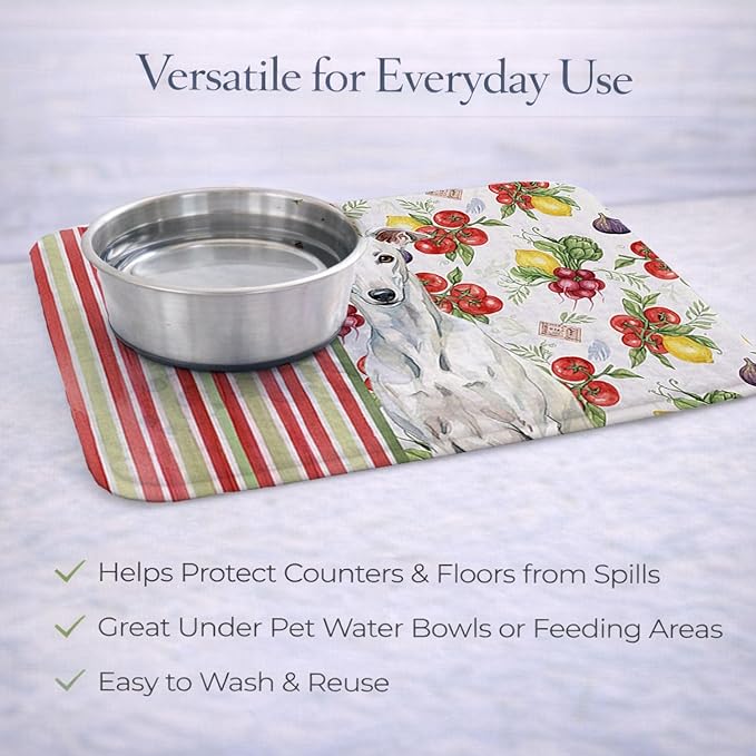 Caroline's Treasures White Greyhound Vegetables Dish Drying Mat Absorbent Dish Drying Mat Pad for Kitchen Counter Dish Drainer Mat for Countertop 14 x 21 Multicolor