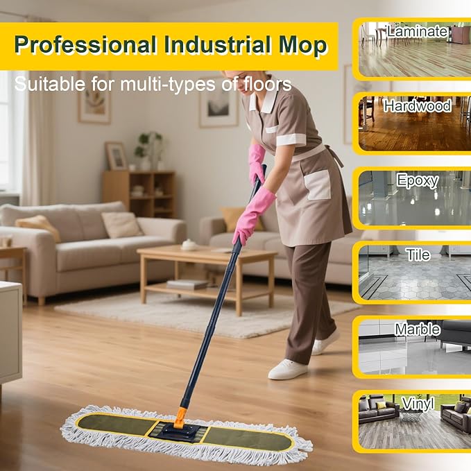36 Commercial Dust Mops for Floor Cleaning with Replacement Mop Pad Heavy Duty Large Dust Mop for Hardwood FloorsIndustrial Floor Duster Wet Dry Mop for Office Garage Warehouse Factory Mall