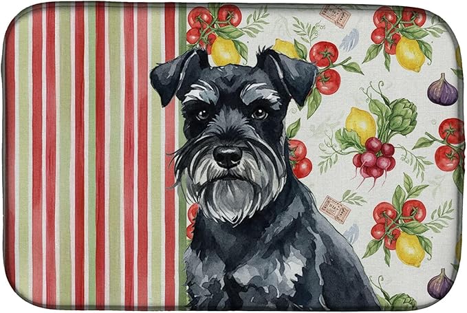 Caroline's Treasures Black Miniature Schnauzer Vegetables Dish Drying Mat Absorbent Dish Drying Mat Pad for Kitchen Counter Dish Drainer Mat for Countertop 14 x 21 Multicolor