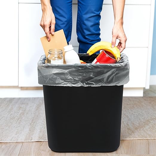 28 Quart Trash Can Black Plastic Rectangular 7 Gallon Wastebasket for Kitchen Bathroom Office 28 qt Garbage Can Fits Under Desk Cabinet Sink Pack of 8
