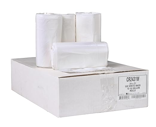 Aluf Plastics 12-16 Gallon White Trash Bags - (Pack of 2000) Linear Low Density Butene Star Seal Coreless Wastebasket Liners for Home Bathroom Kitchen Office and Everyday use